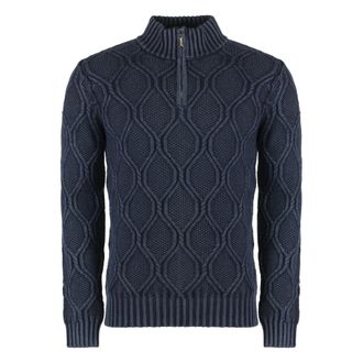 Moorer Round-neck Knitwear, male, Blue, Size: 3XL Ribbed Wool Turtleneck Pullover