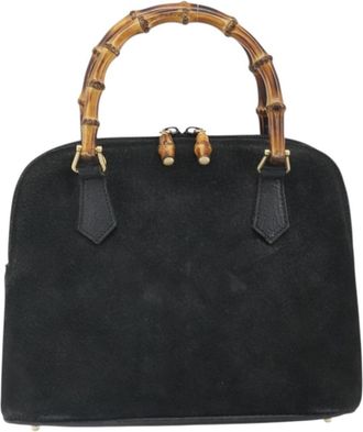 Gucci Vintage Bamboo Top Handle Bag Seude Black Suede Handbag (Pre-Owned)