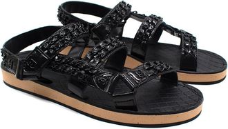 Chanel Black Patent Leather Chain Dad Sandals Size 38