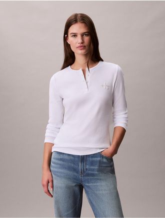 Calvin Klein Jeans Calvin Klein Womens Monologo Rib Henley T-Shirt - White - XS