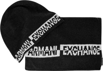 A|X Armani Exchange Berretto e Sciarpa con Logo - - Accessories - Uomo - Nero - ONE SIZE