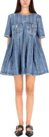 Ganni Denim Textured Round Neck Mini Dress