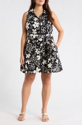 Sugarlips Kianza Floral Simani Shift Mini Dress in Black-White at Nordstrom, Size 2X