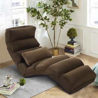 Costway Costway - Sill&oacute;n Plegable, Sof&aacute; Acolchado Regulable En 5 Posiciones, Sill&oacute;n De Suelo A Ras (caf&eacute;)