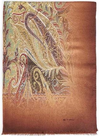 Etro Bloemen Sjaal met Paisley Patroon - Heren - Sjaals - Bruin - ONE Size - Wol - Accessoires