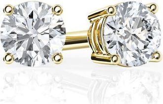 Grown Brilliance 1/4 Carat Round Lab Grown Diamond Stud Earrings in 14K Yellow Gold, Push Back, F Color, VS Clarity, 4 Prong Setting