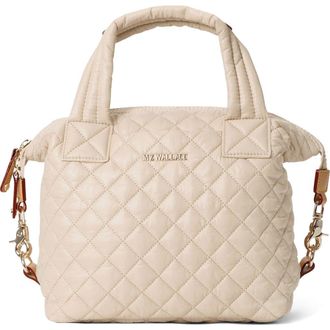 MZ Wallace Small Sutton Deluxe Diamond Quilted Nylon Tote in Buff at Nordstrom