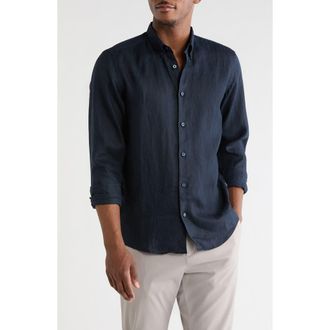 BOSS Liam Linen Button-Up Shirt in Dark Blue at Nordstrom Rack, Size Xx-Large