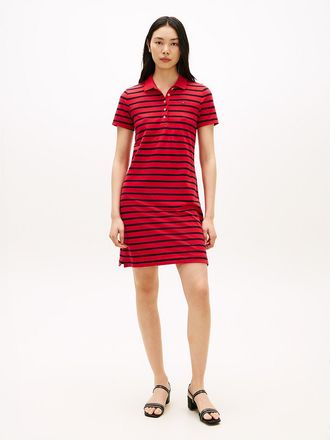 Tommy Hilfiger Womens Stripe Stretch Pique Polo Dress - Red - XXL