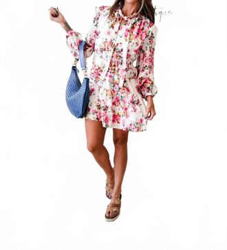 Fate Cyndi Floral Mini Dress In Cream Fuchsia