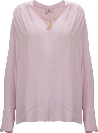Elisabetta Franchi V-hals Blouse met Ketting - Dames - Blouses - Roze - XL - Leer - Overhemden