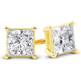 Grown Brilliance 14K Yellow Gold IGI Certified 0.50 Carat Princess Cut Lab Grown Diamond Stud Earrings for Women, VS Clarity, E-F Color