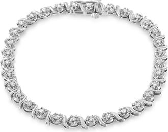 House of Brilliance Silver 1.0 Cttw Diamond Spiral Wave Curved-Link Tennis Bracelet in White at Nordstrom
