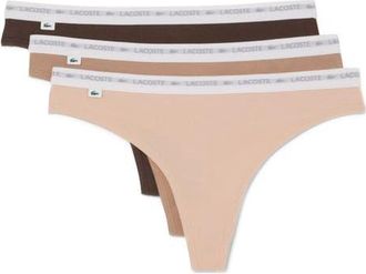 Lacoste 3-Pack Stretch Cotton Thongs in Biscuit/Baguette/Grume at Nordstrom, Size 3X-Large