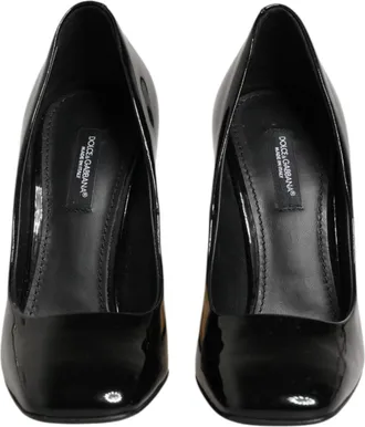 Dolce & Gabbana Black Gold Patent Leather Logo Heels Pumps Womens Shoes