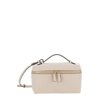 Victoria Beckham Vanity Pale Pink Crossbody Bag With Adjustable Strap And Logo Lettering On The Front In Leather Woman