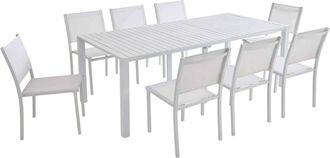 Oviala Conjunto de mesa extensible y 8 sillas de jard&iacute;n en aluminio blanco