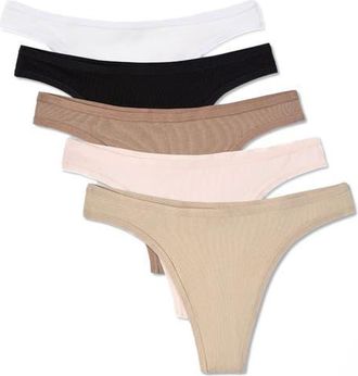 Pact Everyday Classic Fit Thong 5-Pack Made With Organic Cotton in Core Edit at Nordstrom, Size Xx-Large