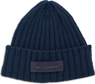 Dolce & Gabbana Mens Knit Cap Dark Blue Cotton Hat
