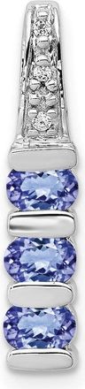 Diamond2Deal 14k White Gold Tanzanite & Diamond 3-Stone Slide Pendant Fits up to 2mm Omega