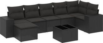 vidaXL Set De Sof&aacute;s De Jard&iacute;n 8 Piezas Y Cojines Rat&aacute;n Sint&eacute;tico Negro Vidaxl
