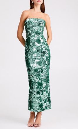 Helsi Leslie Pattern Sequin Strapless Gown in Teal at Nordstrom, Size X-Small
