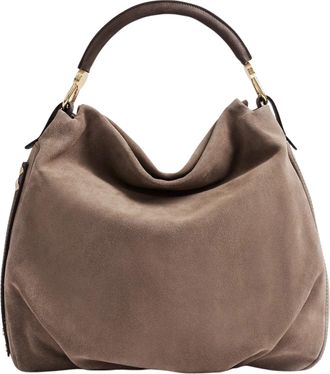 Borbonese Medium-Sized Hobo Bag in Split Suede with Calfskin Accents