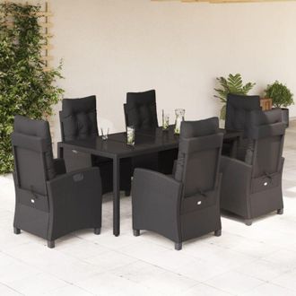 vidaXL Set De Comedor De Jard&iacute;n 7 Pzas Y Cojines Rat&aacute;n Sint&eacute;tico Negro Vidaxl