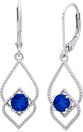 MAX + STONE 925 Sterling Silver Round Gemstone Leverback Drop Hoop Earrings