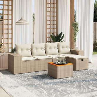 vidaXL Juego De Sof&aacute;s Jard&iacute;n Con Cojines 6 Pzas Rat&aacute;n Sint&eacute;tico Beige Vidaxl