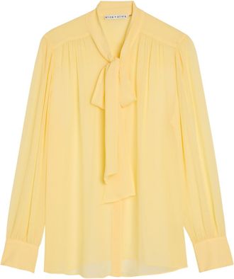 Alice & Olivia Thayer tie Neck Georgette Blouse - Yellow - XL (UK16 / XL)