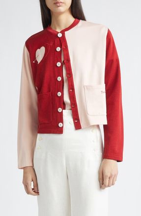 Bode Wonderland Colorblock Cardigan in Red Pink at Nordstrom, Size X-Small