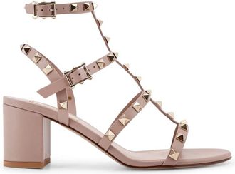 Valentino Garavani Rockstud Calfskin Ankle-Strap Sandal - Dames - Sandalen met hakken - Roze - 36 1/2 EU - Leer - Schoenen