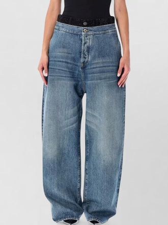 The Attico embellished wide leg denim jeans