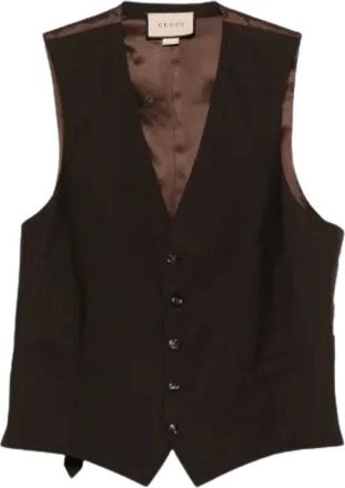 Gucci Geknoopte wollen gilet - Heren - Pakken - Bruin - Maat: XL Wol