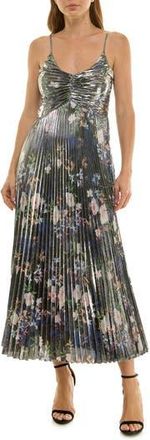 Nicole Miller Pleated Metallic Maxi Dress in Spring Black Metallic at Nordstrom Rack, Size 10