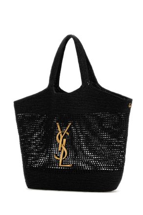 Saint Laurent Womens Black Raffia Icare Shopping Bag Neronero Borse A Mano