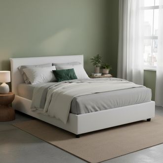 Dmora Dmora - Cama Matrimonial Dansald, Cama Contenedor Con Revestimiento De Tela, 100% Made In Italy, Apertura Frontal, Con Colch&oacute;n Cm 160x200 Incluido, Bl