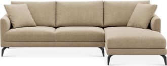 Castlery Lena Chaise Sectional Sofa Right Facing Customized, (Washed Chenille) Sand (Matte Black Legs), Machine Washable, Removable Covers for Sofas, Castlery