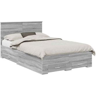 vidaXL Bed Frame with Drawer Grey Sonoma 120 x 190 cm Engineered Wood vidaXL