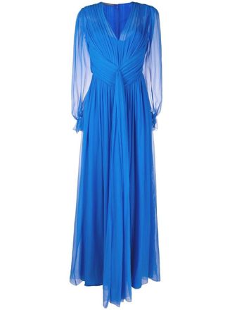 Alberta Ferretti bow-detail pleated gown - women - Silk/Polyamide - 40 - Blue