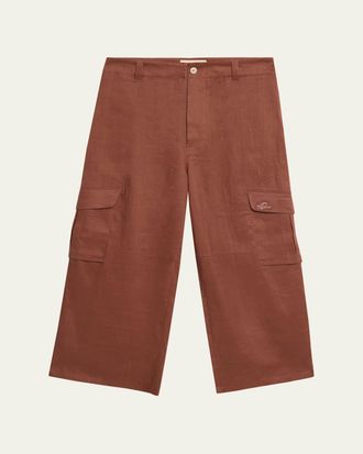 Marni Mens Linen Wide-Leg Cargo Pants