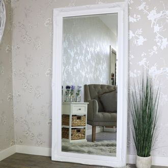 Melody Maison Extra Large White Ornate Wall/Floor Mirror 158cm X 78cm | Size: 158 cm X 78 cm
