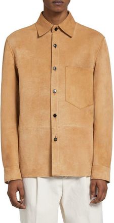 Ermenegildo Zegna Mens Suede Button-Up Shirt in Camel at Nordstrom, Size 42 Us
