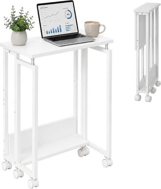 Relaxdays Mesa De Escritorio Abatible Relaxdays, Con 6 Ruedas (2 Con Freno), Ocupa Poco Espacio, 75 X 60 X 50 Cm, Metal, Blanca