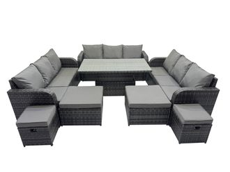 Fimous Rattan Garden Furniture Dining Set 13-seater with 4 Footstools in Dark Grey