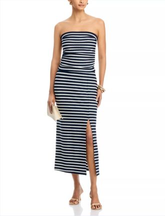 Ramy Brook Raya Textured Tube Top In Navy Stripe
