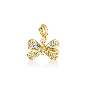 Ross-Simons Diamond Bow Charm in 18kt Gold Over Sterling