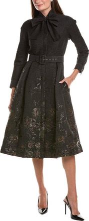 Teri Jon by Rickie Freeman Teri Jon By Rickie Freeman Textured Metallic Jacquard Floral Bow Neck Midi Dress