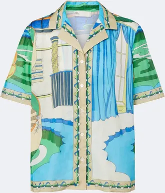 Tory Burch Printed cotton poplin bowling shirt